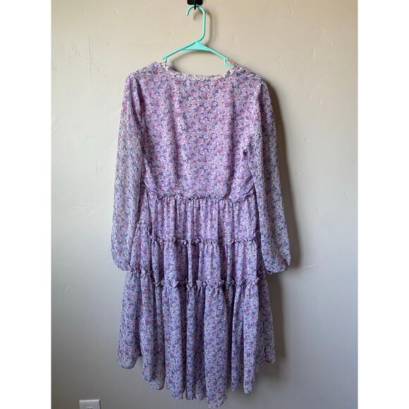 Ivy City Co Lydia in Purple Floral Flowy Whimsical Tiered A-Line Chiffon Dress - Picture 4 of 14